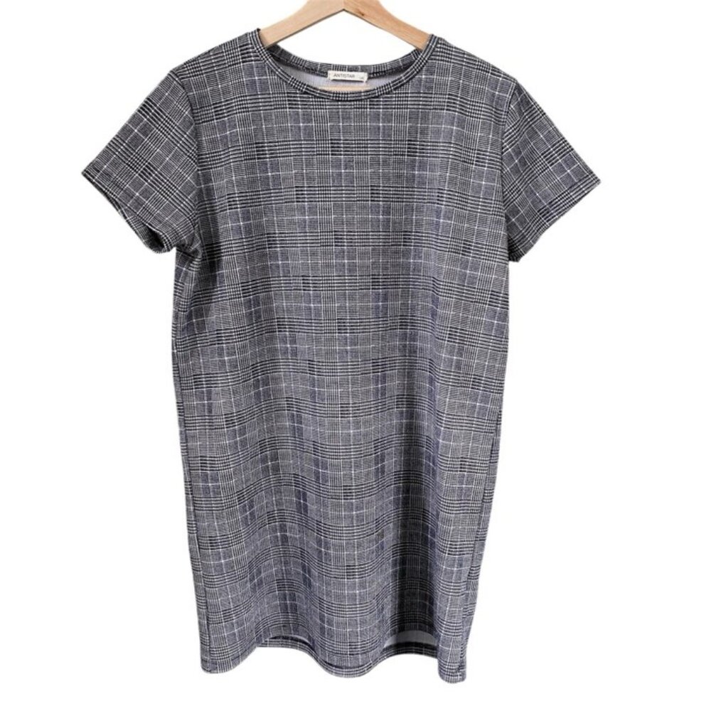 Antistar Black and White Plaid T-Shirt Minidress Large
